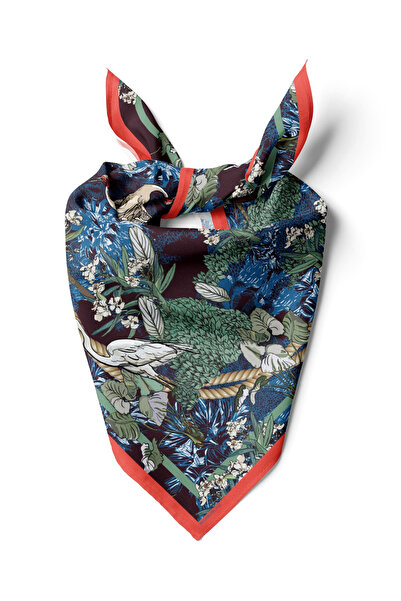 Modabutik Kadın Beyaz Mat Yeşil Leylek Desenli 50x50 Bandana HYL DG01132-22