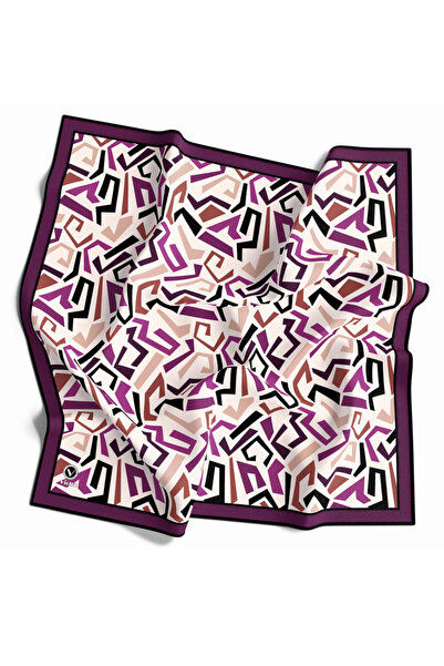 VİOLLA Twill Geometrik Desenli Mürdüm Renkli 90x90 Eşarp (İpek İçermez) Kenar...