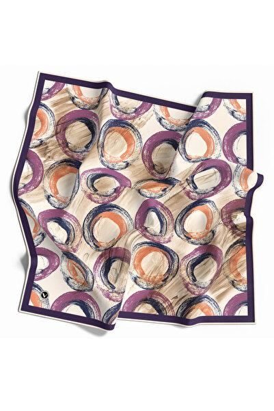 VİOLLA Twill Geometrik Fırça Darbesi Desenli Mor Renkli 90x90 Eşarp (İpek İçe...