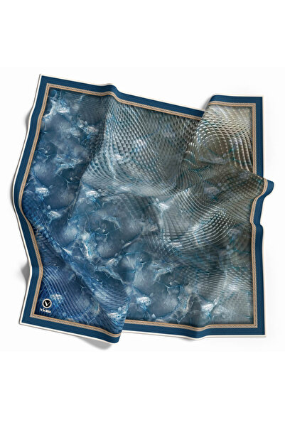 VİOLLA Twill Batik Desenli İndigo Renkli 90x90 Eşarp (İpek İçermez) Kenar Dik...