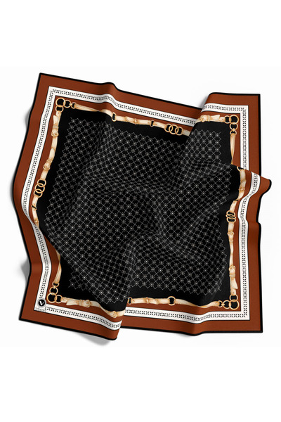 VİOLLA Twill Kemerli ve Çıtır Motifli Desenli Taba Renkli 90x90 Eşarp (İpek İ...