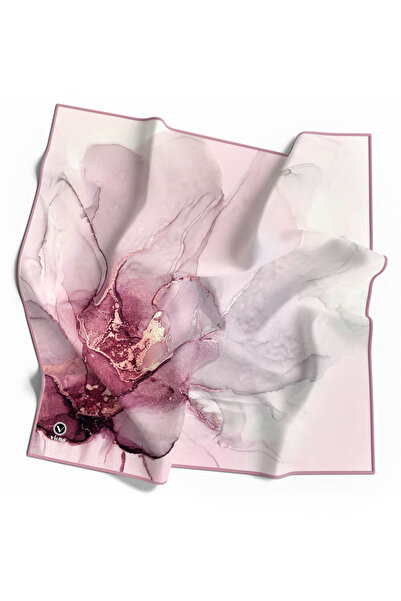 VİOLLA Twill Batik Desenli Pembe Renkli 90x90 Eşarp (İpek İçermez) Kenar Diki...