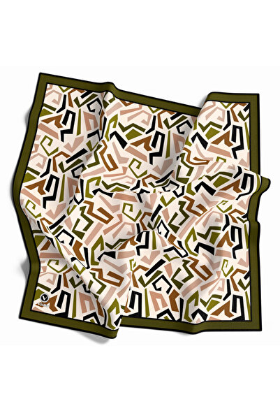 VİOLLA Twill Geometrik Desenli Haki Yeşili Renkli 90x90 Eşarp (İpek İçermez) ...