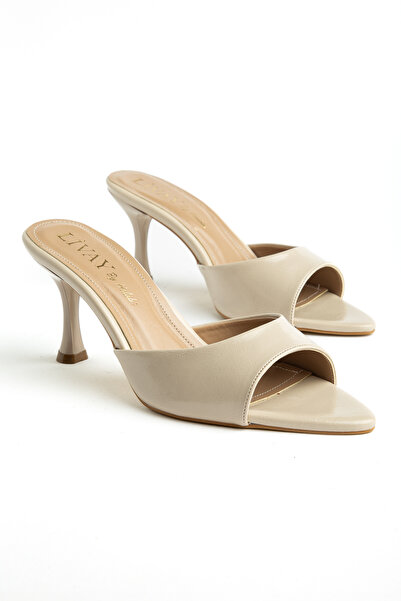 halabi moda Дамски бежови сандали с остри върхове и ниски токчета