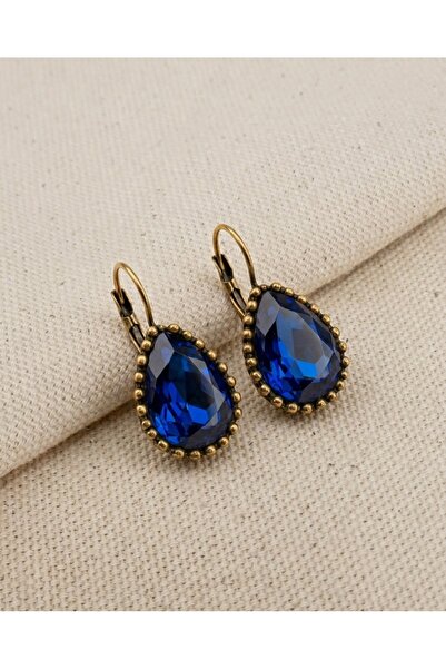 Süspüs Accessories Büyük Boy Lacivert Taşlı Damla Otantik Küpe