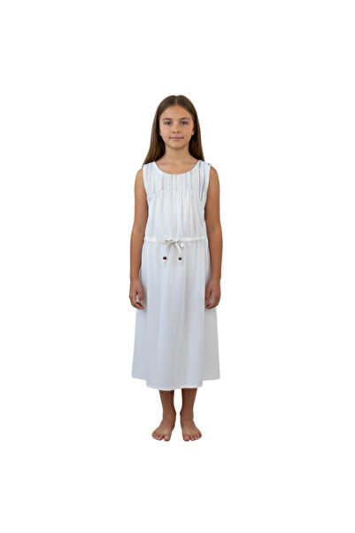 Çikoby Girl's Dress Striped Straps Ecru