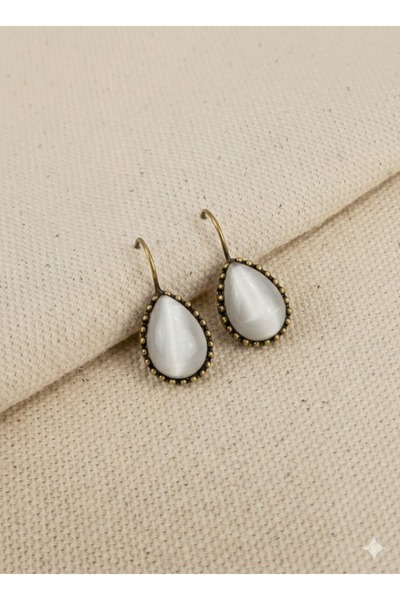 Süspüs Accessories Büyük Boy Beyaz Taşlı Otantik Küpe