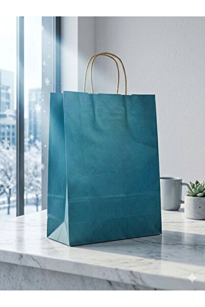 Ta-Fu Global 31x12x41 Renkli Karton Çanta 25 Adet Petrol Mavisi Esmer Sap