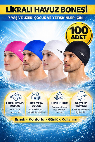 Liggo 100 штук еластичних плавальних шапочок оптом Шапочки для басейну Шапочк...