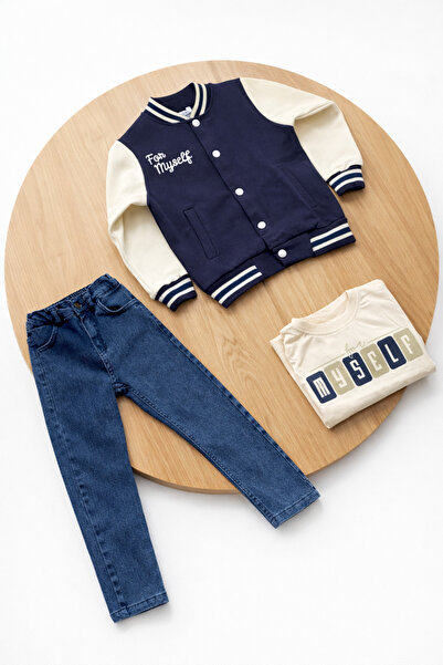 nazarbebe Set de 3 piese pentru băieți, jachetă bleumarin, stil colegiu – Mod...