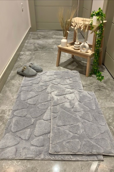 ÇELEBİ HOME TEKSTİL Gri Pamuk Banyo Paspası Makinede Yıkanabilir Kaymaz Taban...