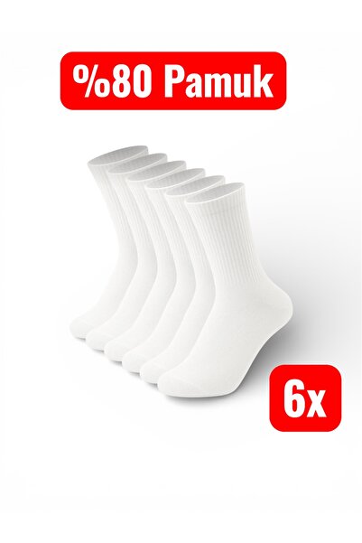 Bilal Çınar Tekstil %80 Pamuk Beyaz Soket Tenis-Uzun Çorap Unisex 6 Çift