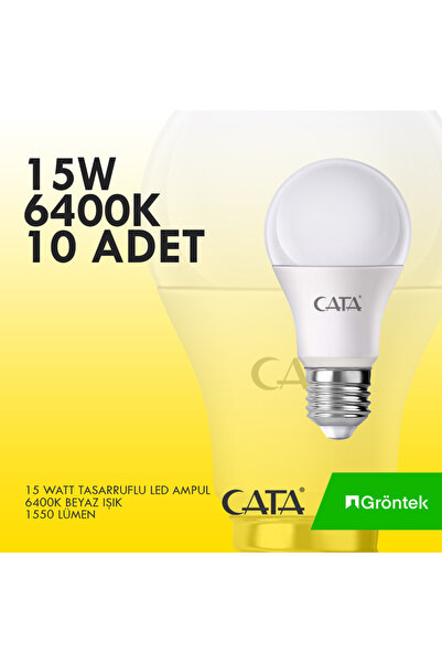 Cata 10 ADET 15 WATT TASARRUFLU SMD LED AMPUL - 6400K BEYAZ IŞIK