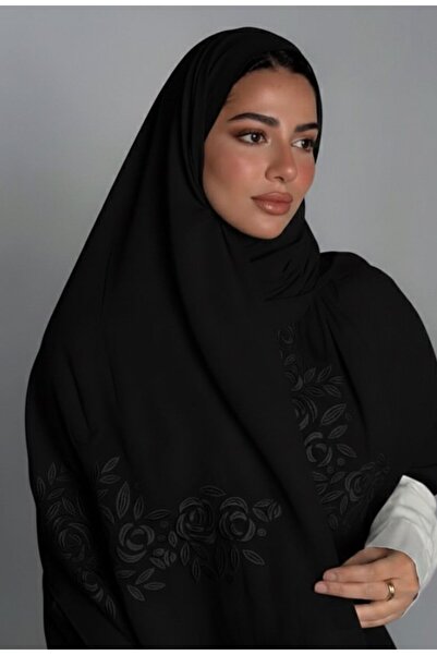 Veil Designer طرحه بوال بنطريز اسود غلي شكل الورد الجوري 190*60