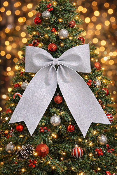 asöy Velika srebrna Eva mašna traka 34x38 cm sjajna Sa šljokicama novogodišnj...