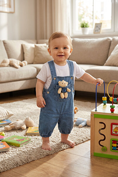 Temiz Denim Salopet Beyaz Tişört Ikili Takım