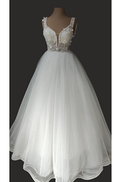 Myscrubs Işıltılı Beyaz Prenses Haute Couture After Party Nikah Elbisesi Geli...