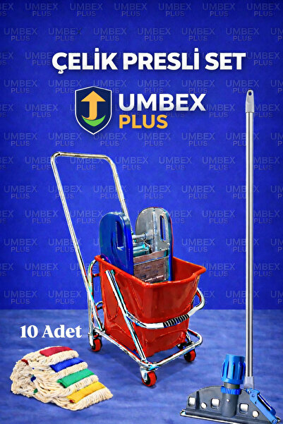 UMBEX PLUS UMBEX Tek Kovalı Çelik Presli Krom Temizlik Arabası Paspas Arabası...