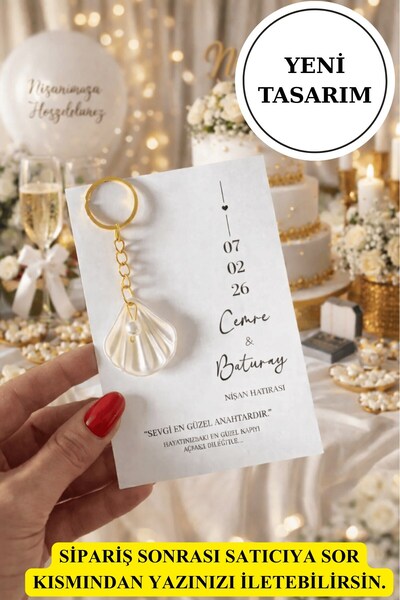 mihi hediyelik Kişiye Özel Davetiyeli İstiridye Anahtarlık - Söz Nişan vb. He...