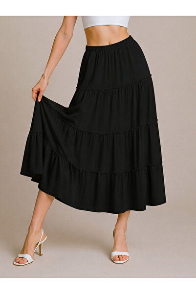 Kahra Collection Black Basic Pleated Women's Long Skirt