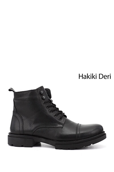 GÖNDERİ(R) Erkek Siyah Fermuarlı Hakiki Deri Postal Bot