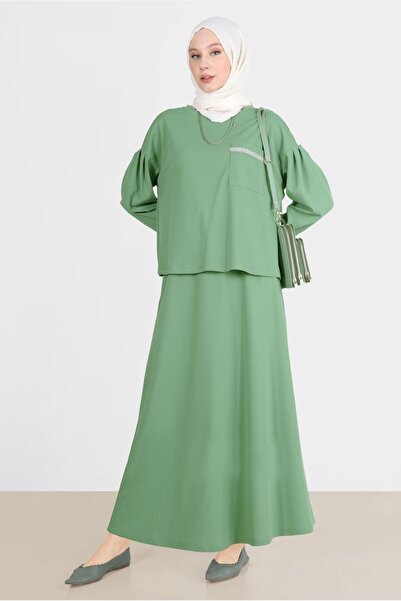 Alvina STONE POCKET DETAILED DOUBLE SKIRT SET 42658