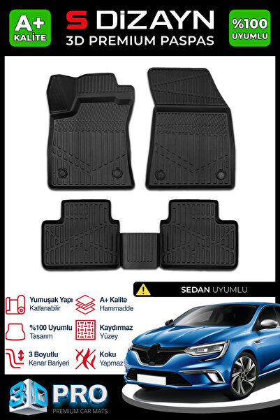S Dizayn S-Dizayn Renault Megane 4 Sedan 3D Pro Havuzlu Paspas 2016 üzeri A+ ...