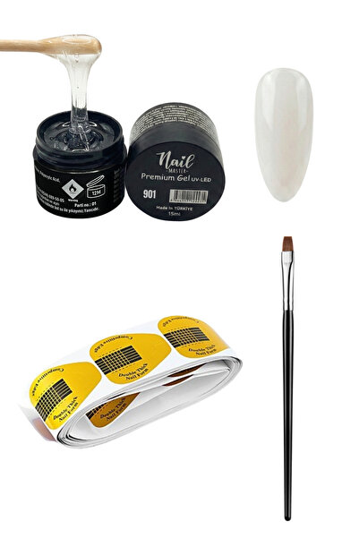 Nail Master Protez Tırnak Jeli 15ml 901 (ŞEFFAF) Jel Fırçası 20li Şablon