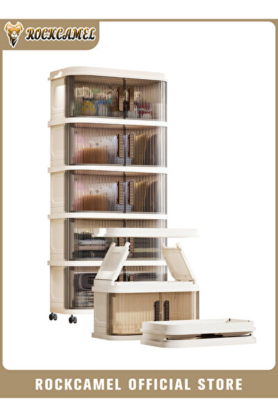 ROCKCAMEL خزانة تخزين قابلة للطي متعددة الوظائف، 5 صناديق تخزين بعجلات عالمية...