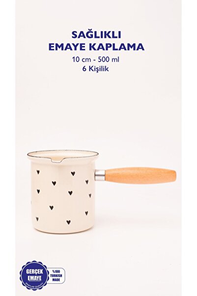 EMAYlab Black Cupid Emaye Ahşap Saplı Cezve (500ml-6 kişilik)