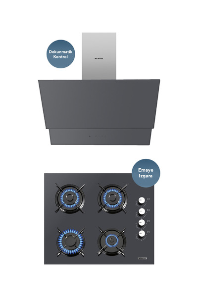 KUMTEL Antrasit 2'li Ankastre Cam Set (ocak-dokunmatik Davlumbaz)