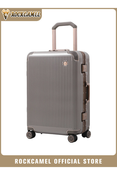ROCKCAMEL حقيبة سفر أنيقة بإطار من الألومنيوم مقاس 24 بوصة، بتصميم زوايا مقاو...