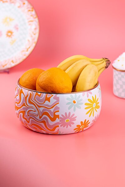 EMAYlab Retro Hippie Decorative Enamel Salad and Presentation Bowl