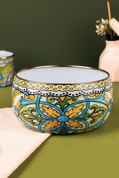 EMAYlab Selge Decorative Enamel Salad Bowl, Presentation Bowl