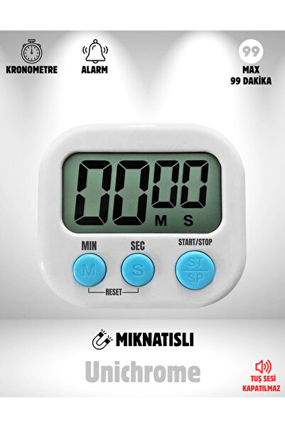 Folveit Beyaz Renk Dijital Ekranlı Alarmlı Kronometre Mıknatıslı Mutfak Zaman...