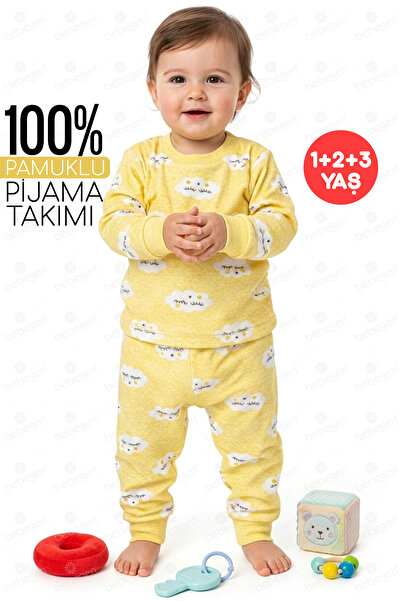 bebegen Bulut Desenli Alt Üst Sarı 2'li Pijama Takım