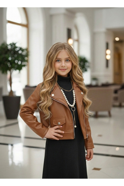 N.S.K NEWSTAR KİDS ÇOÇUK GİYİM KIZ ÇOÇUK DERİ CEKET ELBİSE TAKIM