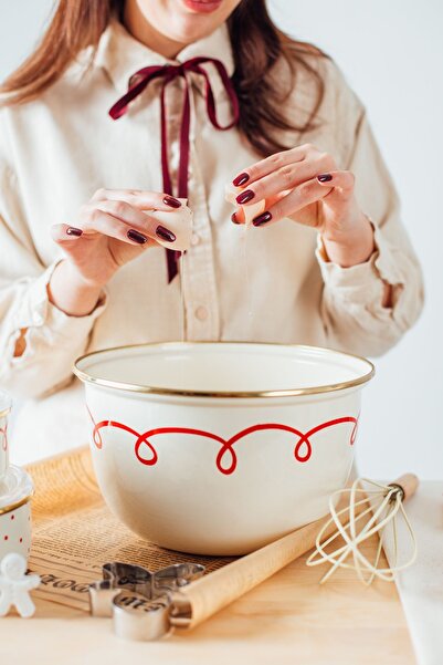 EMAYlab Merry Yılbaşı Özel Emaye Karıştırma Kabı- 24cm 4 Litre