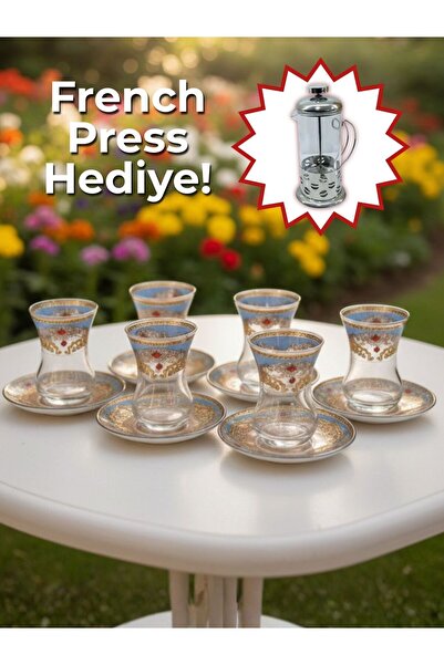 AiroBazar Topkapı 6 Kişilik Çay Seti, French Press Hediyeli, 9 Farklı Osmanlı...