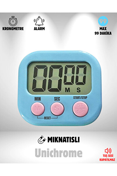 Folveit Mavi Renk Dijital Ekranlı Alarmlı Kronometre Mıknatıslı Mutfak Zamanl...