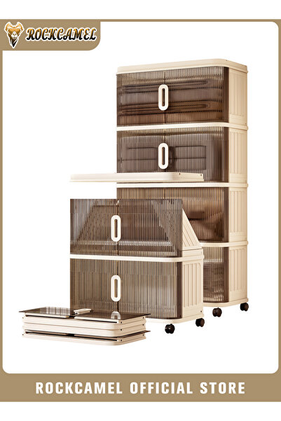 ROCKCAMEL Multifunctional Folding Storage Cabinet, 4 Tier Storage Bins with U...