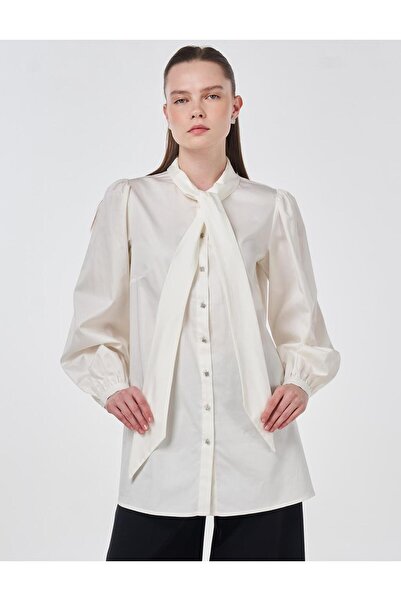 Kayra %100 Pamuklu Şal Yaka Tunik Ekru