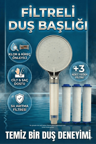 ellante Yeni Nesil 5 Fonksiyonlu Filtreli Duş Başlığı – Yüksek Basınç & Su Ta...