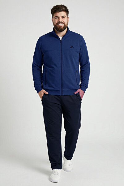 TOMMY LIFE Indigo - Navy Blue Stand Collar Oversized Men's Tracksuit Set - 85176