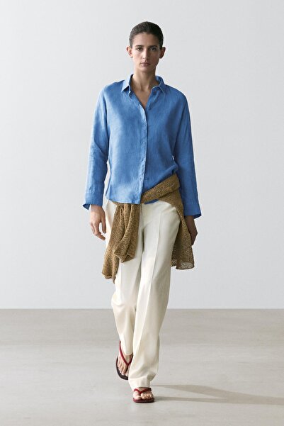 Massimo Dutti Dökümlü %100 keten gömlek