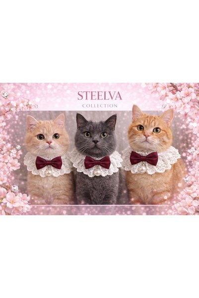 STEELVA Cat Outfit with Bow Tie and Pearls in Burgundy (Collar, Bandana)