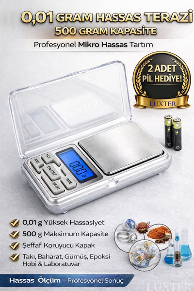 LUXTER 500 gr 0.01 Çok Hassas Dijital Elektronik Kuyumcu Cep Terazisi Tartı +...