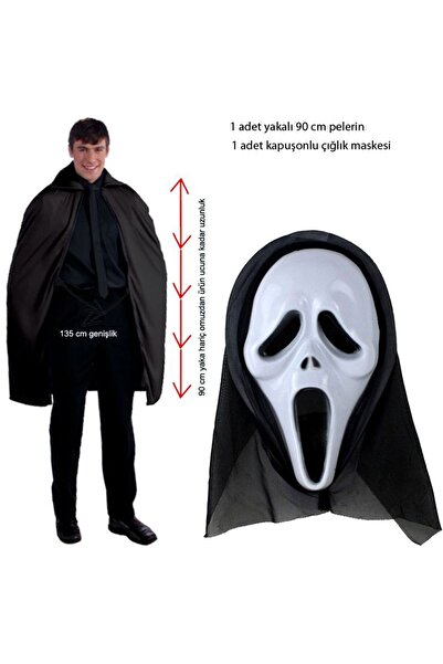 partidolu 90 cm Pelerin ve Ghost Scream Kapüşonlu Çığlık Hayalet Maskeli Set ...