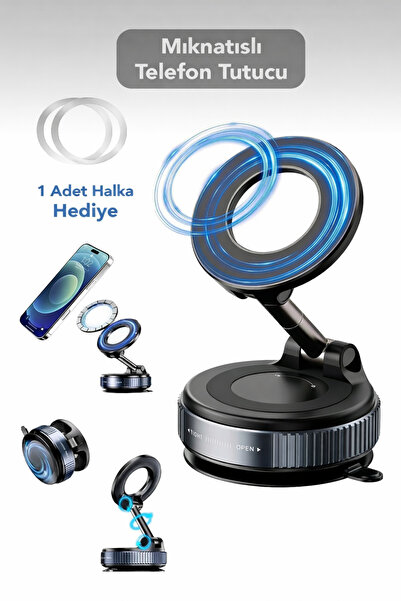 MİMOZA PARK Mıknatıslı Katlanabilir Telefon Tutucu - Torpido Ve Cam Uyumlu Siyah