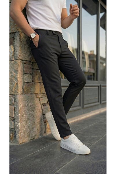 viyamen  Erkek Şık ve Rahat Kumaş Pantolon – Siyah